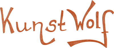 KunstWolf-Schriftzug in Kupferrot